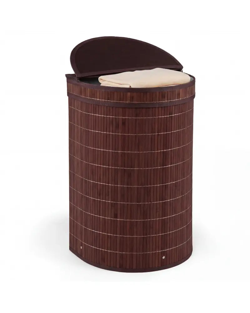 19 Gal Capacity Bamboo Laundry Hamper with Zippered Lid-Brown - Brown - Laundry Baskets
