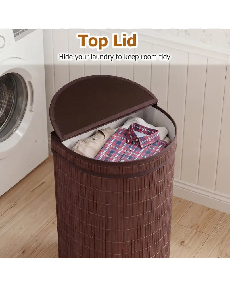 19 Gal Capacity Bamboo Laundry Hamper with Zippered Lid-Brown - Brown - Laundry Baskets