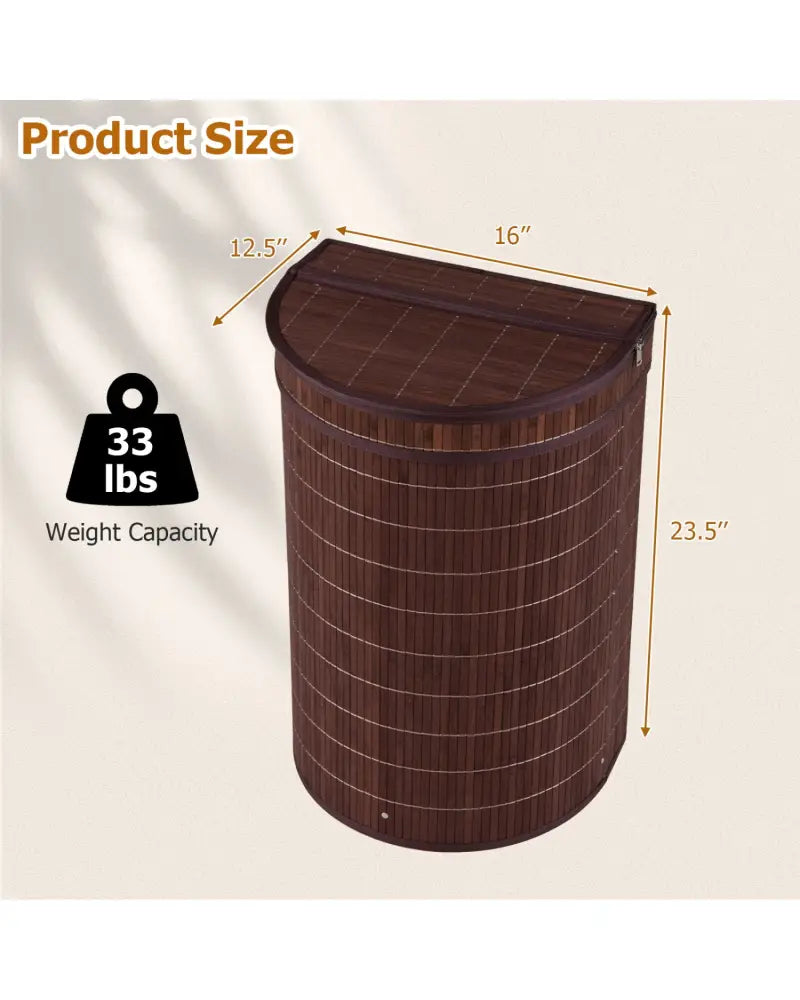 19 Gal Capacity Bamboo Laundry Hamper with Zippered Lid-Brown - Brown - Laundry Baskets