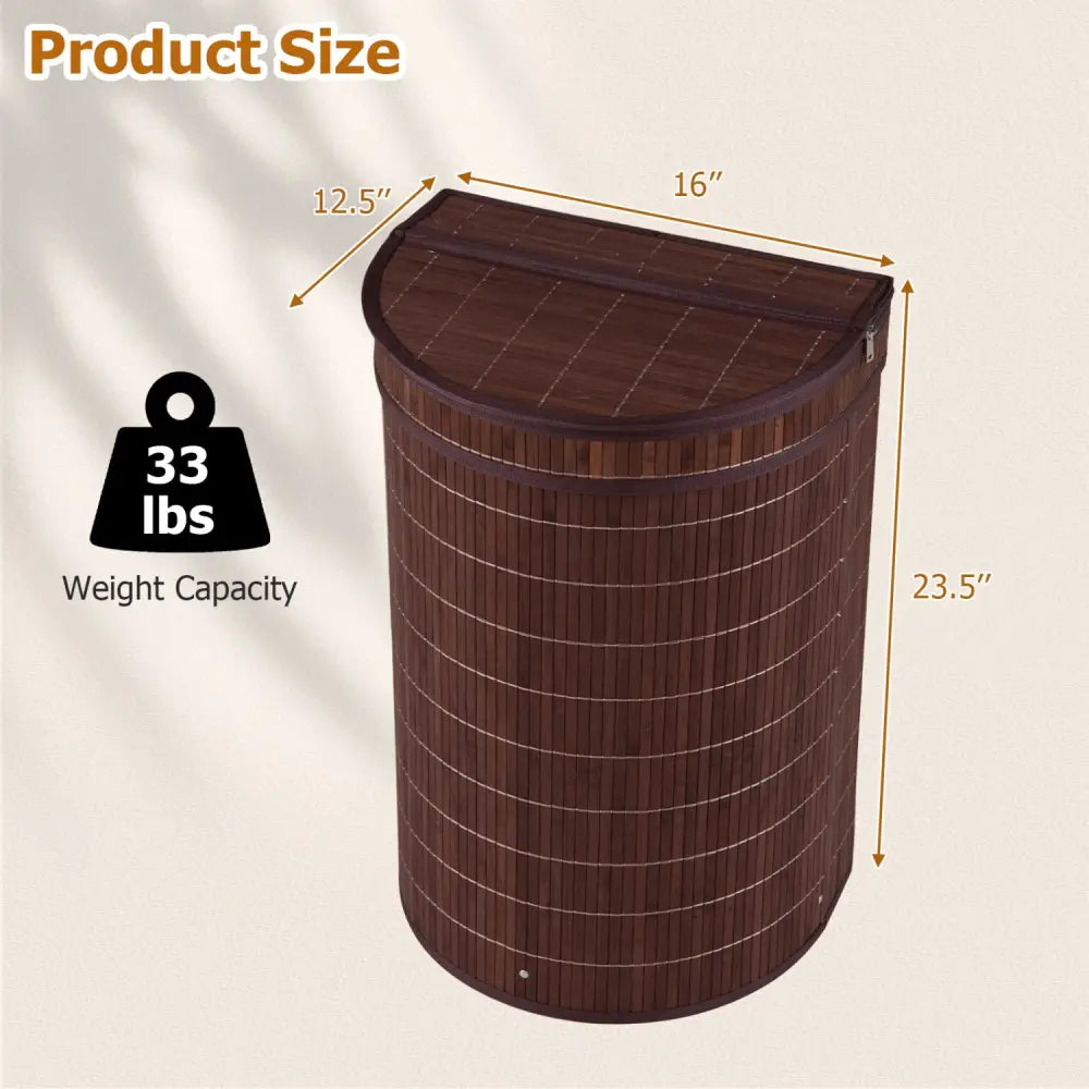 19 Gal Capacity Bamboo Laundry Hamper with Zippered Lid-Brown - Brown - Laundry Baskets