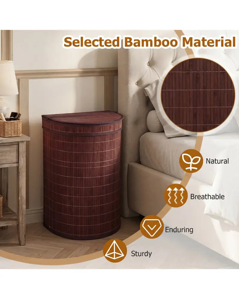 19 Gal Capacity Bamboo Laundry Hamper with Zippered Lid-Brown - Brown - Laundry Baskets