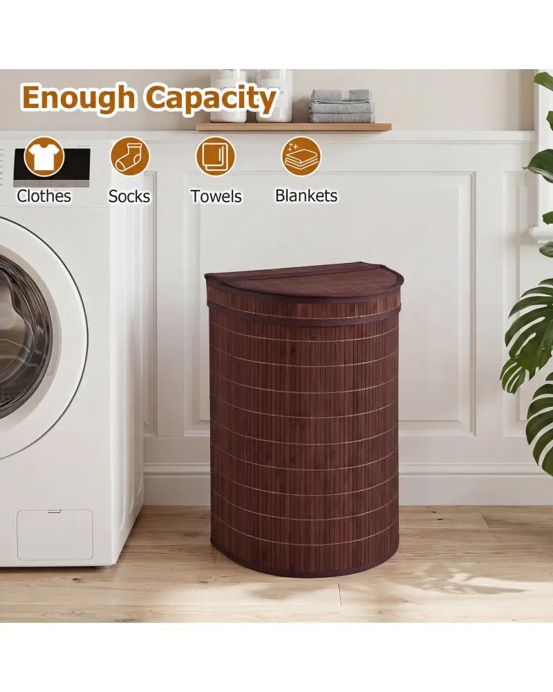 19 Gal Capacity Bamboo Laundry Hamper with Zippered Lid-Brown - Brown - Laundry Baskets