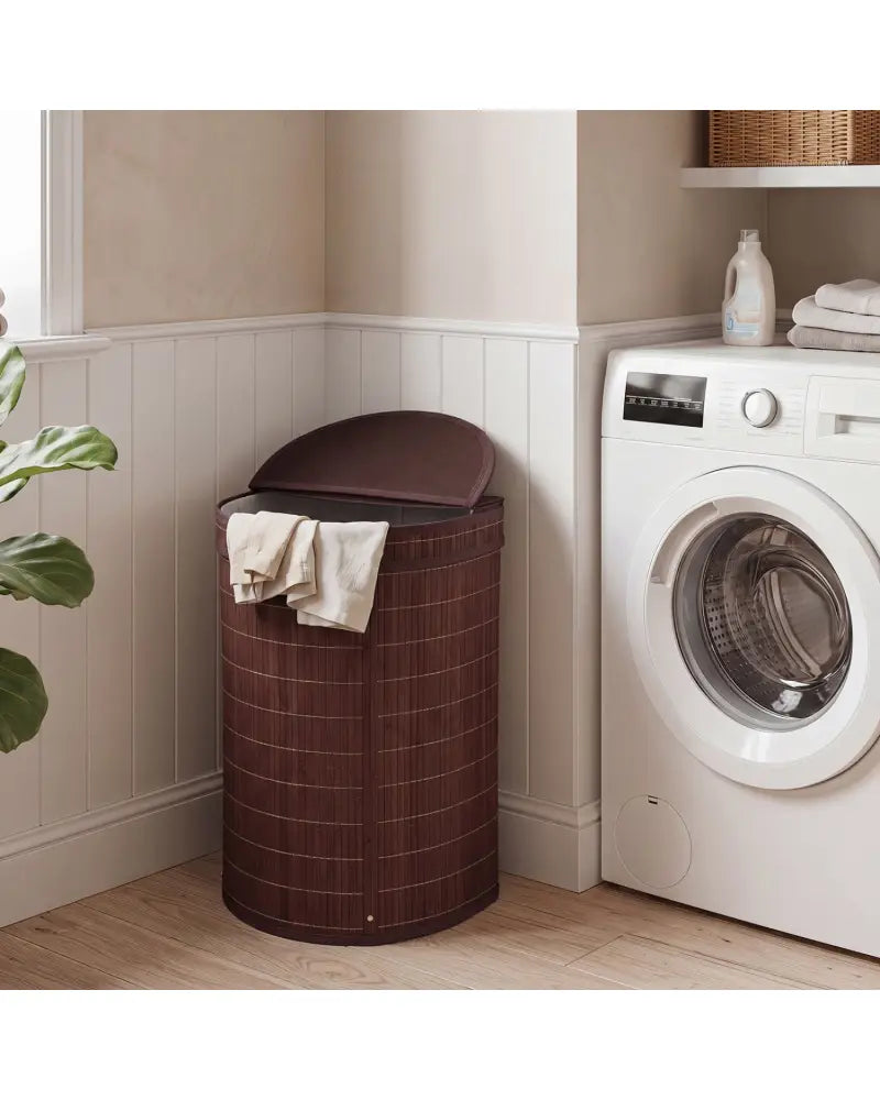 19 Gal Capacity Bamboo Laundry Hamper with Zippered Lid-Brown - Brown - Laundry Baskets