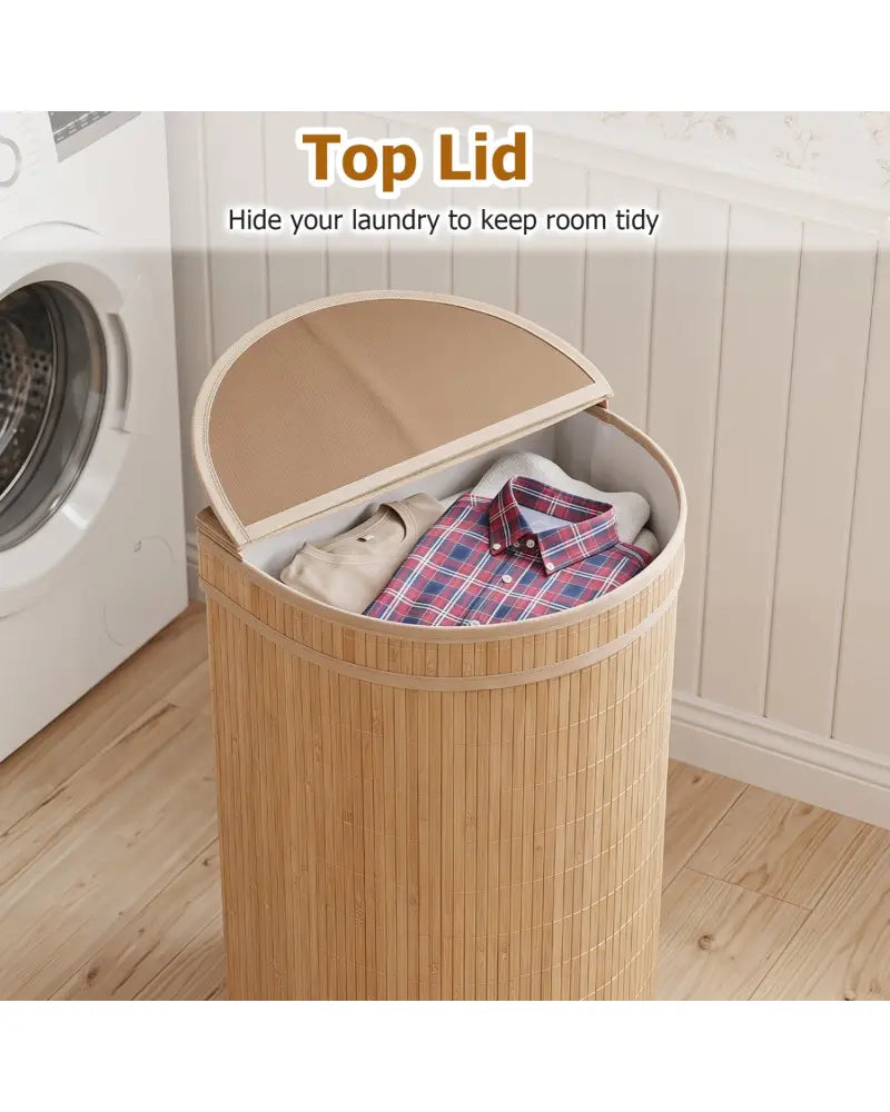 19 Gal Capacity Bamboo Laundry Hamper with Zippered Lid-Natural - Natural - Laundry Baskets