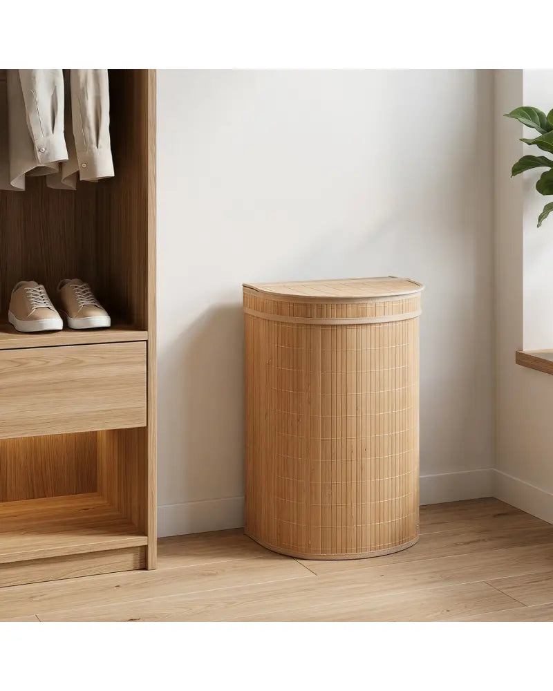 19 Gal Capacity Bamboo Laundry Hamper with Zippered Lid-Natural - Natural - Laundry Baskets