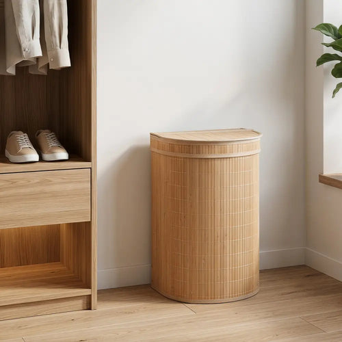 19 Gal Capacity Bamboo Laundry Hamper with Zippered Lid-Natural - Natural - Laundry Baskets