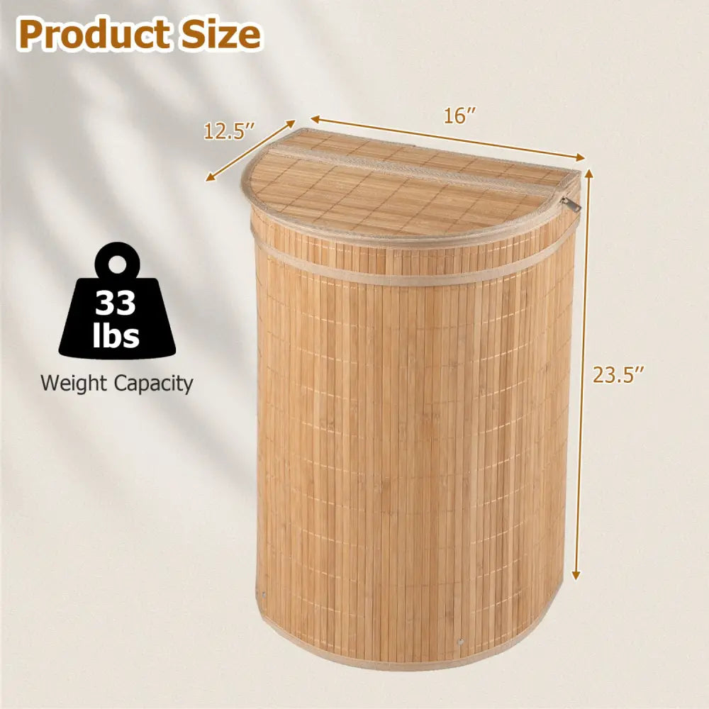 19 Gal Capacity Bamboo Laundry Hamper with Zippered Lid-Natural - Natural - Laundry Baskets