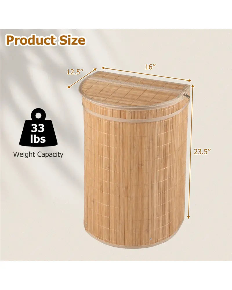 19 Gal Capacity Bamboo Laundry Hamper with Zippered Lid-Natural - Natural - Laundry Baskets