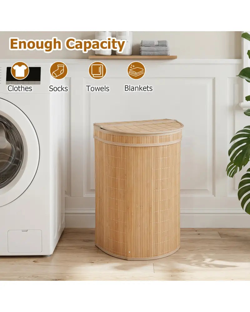 19 Gal Capacity Bamboo Laundry Hamper with Zippered Lid-Natural - Natural - Laundry Baskets