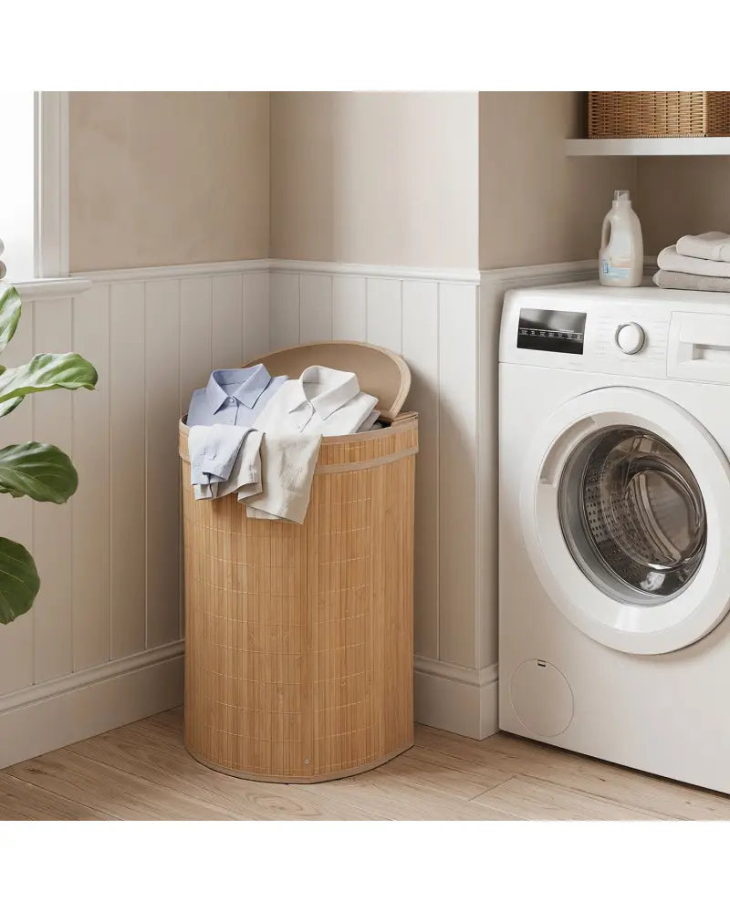 19 Gal Capacity Bamboo Laundry Hamper with Zippered Lid-Natural - Natural - Laundry Baskets