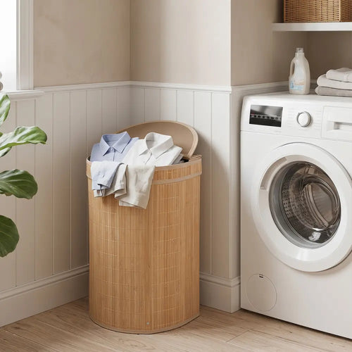 19 Gal Capacity Bamboo Laundry Hamper with Zippered Lid-Natural - Natural - Laundry Baskets