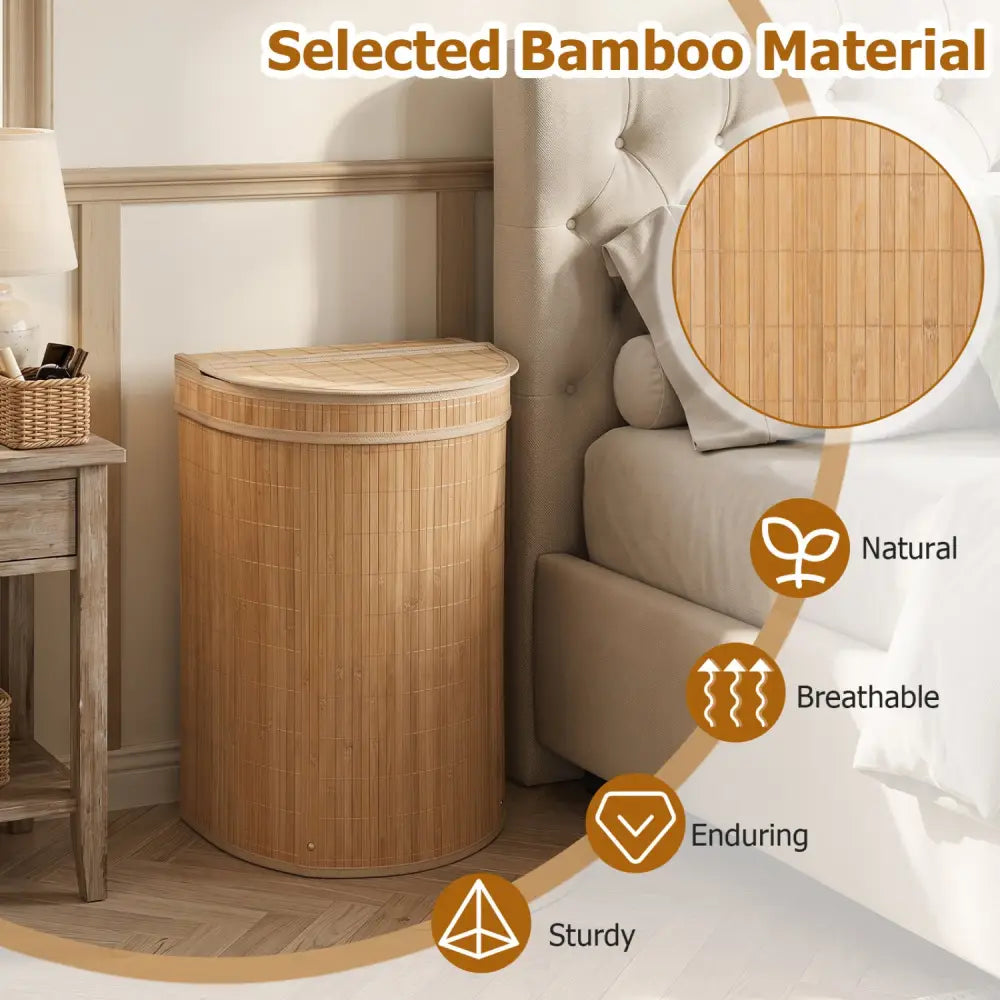 19 Gal Capacity Bamboo Laundry Hamper with Zippered Lid-Natural - Natural - Laundry Baskets