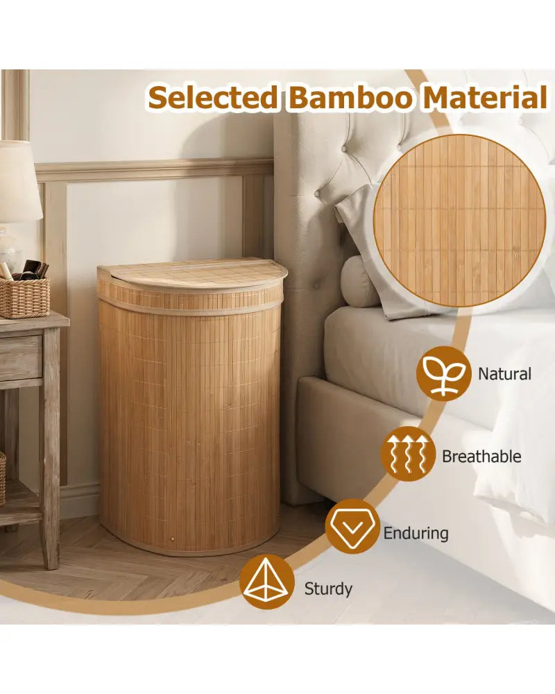 19 Gal Capacity Bamboo Laundry Hamper with Zippered Lid-Natural - Natural - Laundry Baskets