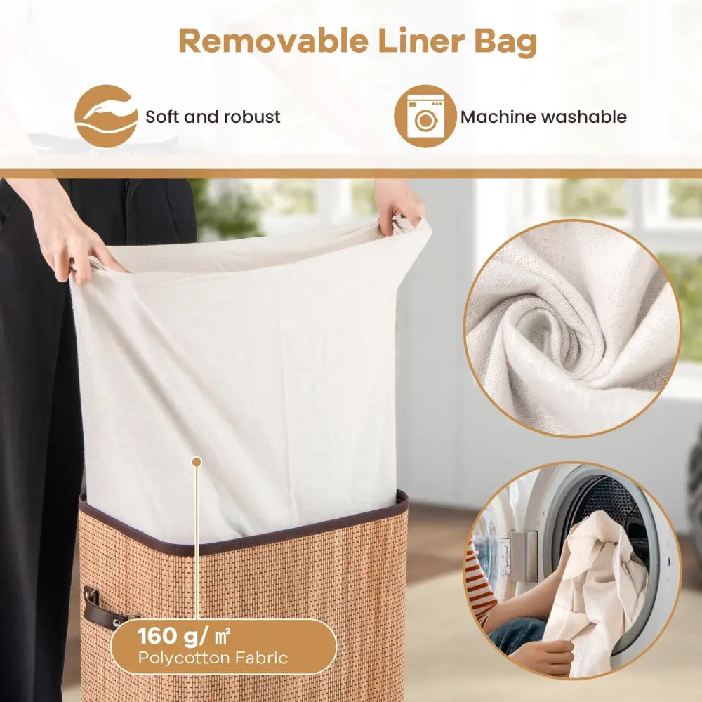 19 Gal Rectangle Laundry Basket Bamboo Clothes Hamper with Handles and Lid-Yellow - Yellow - Laundry Baskets