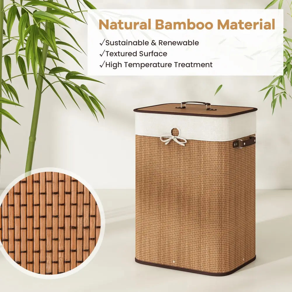 19 Gal Rectangle Laundry Basket Bamboo Clothes Hamper with Handles and Lid-Yellow - Yellow - Laundry Baskets