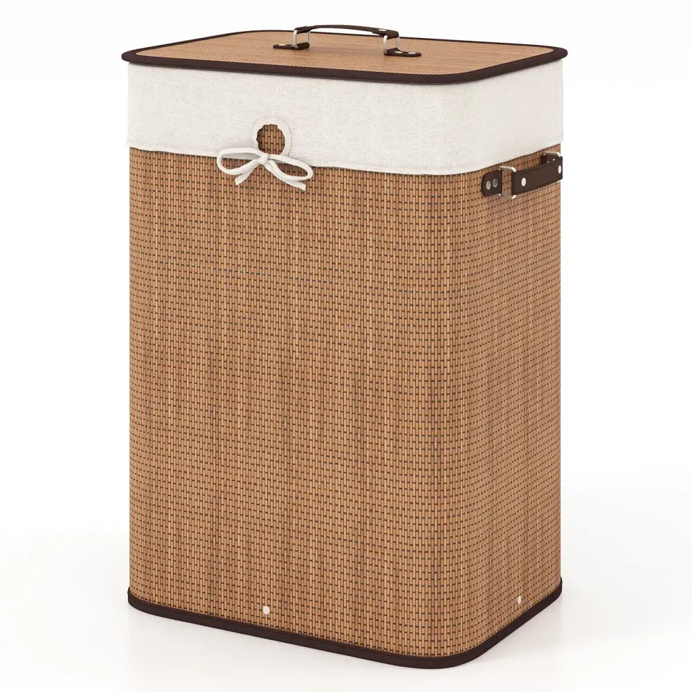 19 Gal Rectangle Laundry Basket Bamboo Clothes Hamper with Handles and Lid-Yellow - Yellow - Laundry Baskets