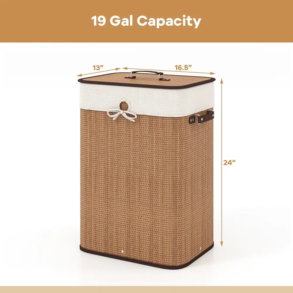 19 Gal Rectangle Laundry Basket Bamboo Clothes Hamper with Handles and Lid-Yellow - Yellow - Laundry Baskets