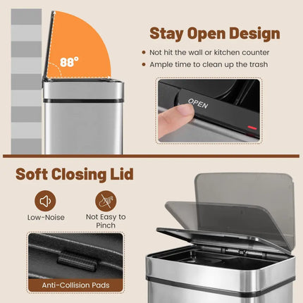 19 Gal Stainless Steel Trash Can with Kitchen Waste Bin and 2 Bottom Recycling Bins - Silver - Oasis Home Essentials