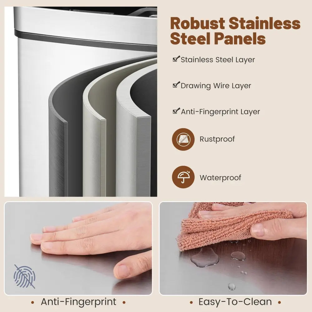 19 Gal Stainless Steel Trash Can with Kitchen Waste Bin and 2 Bottom Recycling Bins - Silver - Oasis Home Essentials