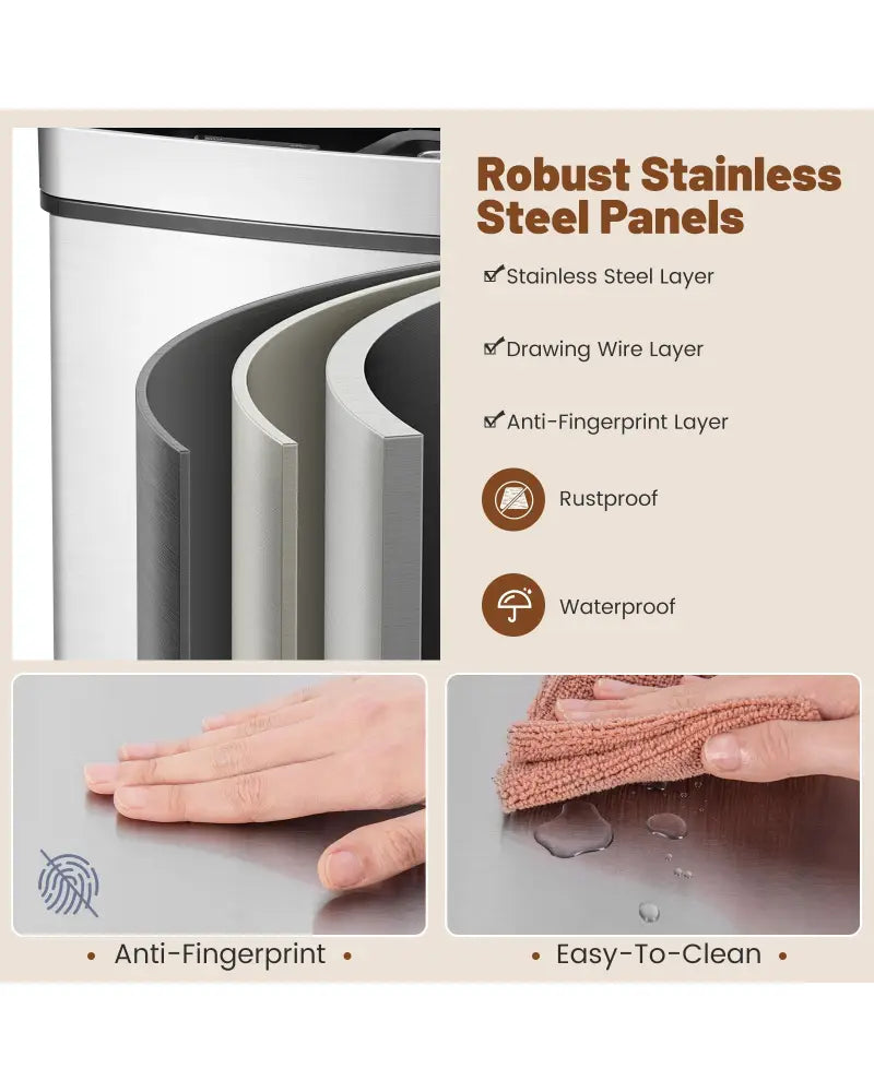 19 Gal Stainless Steel Trash Can with Kitchen Waste Bin and 2 Bottom Recycling Bins-Silver - Silver - Kitchen Trash Cans