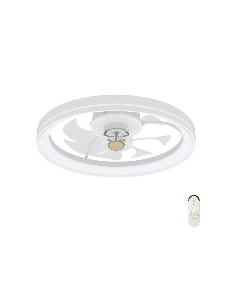 19 Inch Ceiling Fan Low Profile Flush Mount Fan with 3000-6500K Dimmable LED-White - White - Ceiling Fans