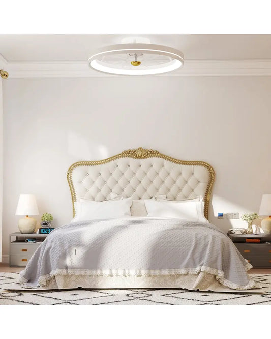 19 Inch Ceiling Fan Low Profile Flush Mount Fan with 3000-6500K Dimmable LED-White - White - Ceiling Fans