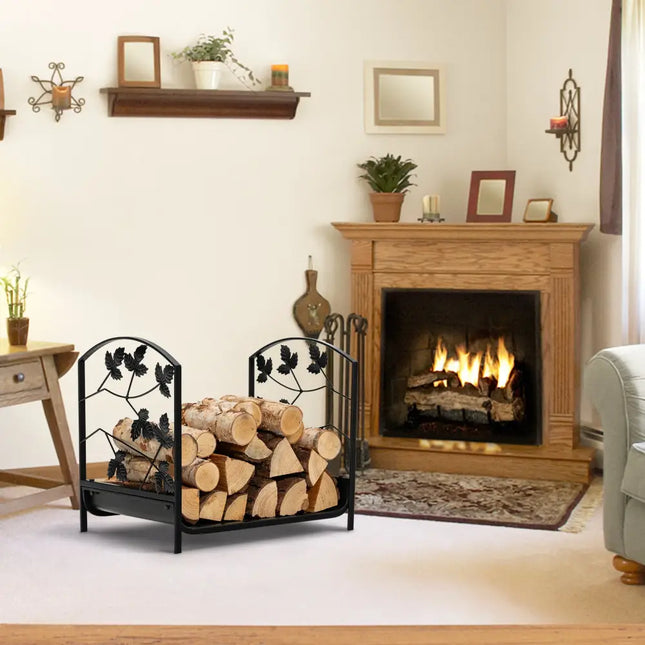 19 Inch Heavy-Duty Firewood Rack with 110 lbs Load Capacity - Black - Log Storage