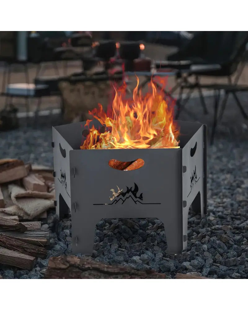 19 Inches Collapsible Portable Plug Fire Pit with Storage Bag - Black - Fire Pits