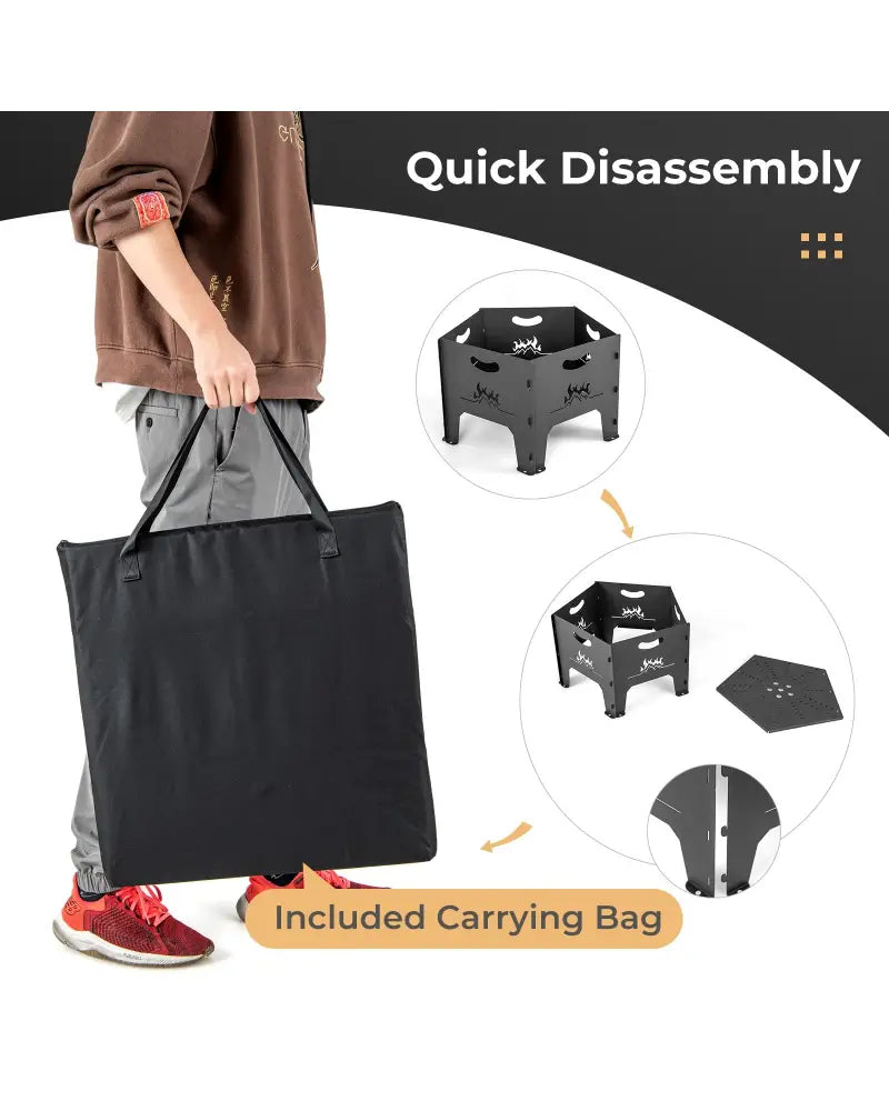 19 Inches Collapsible Portable Plug Fire Pit with Storage Bag - Black - Fire Pits