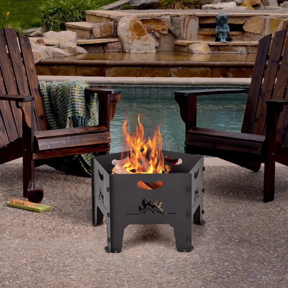 19 Inches Collapsible Portable Plug Fire Pit with Storage Bag - Black - Fire Pits