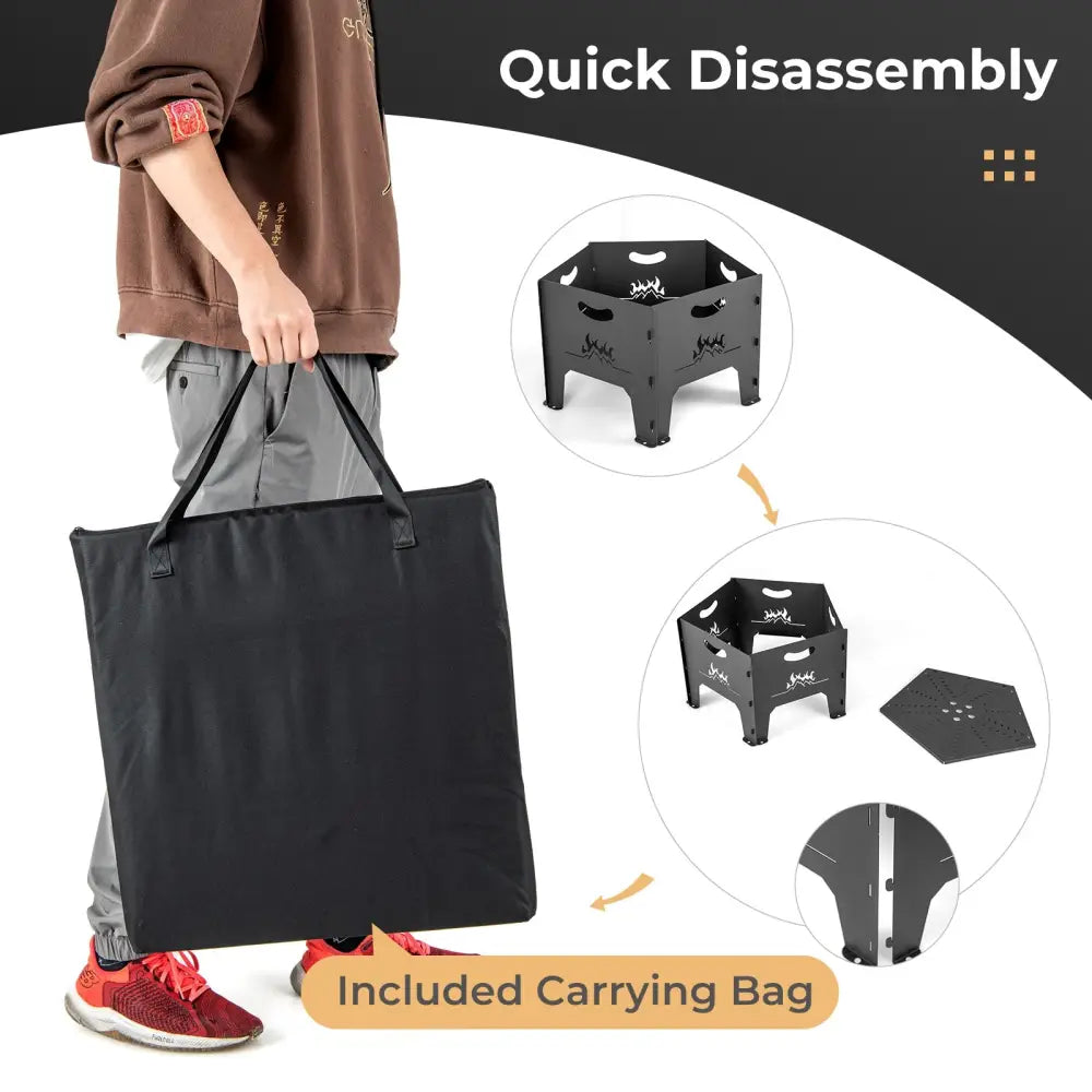19 Inches Collapsible Portable Plug Fire Pit with Storage Bag - Black - Fire Pits