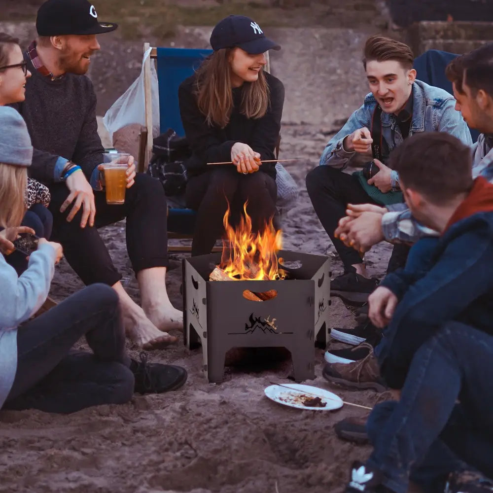 19 Inches Collapsible Portable Plug Fire Pit with Storage Bag - Black - Fire Pits