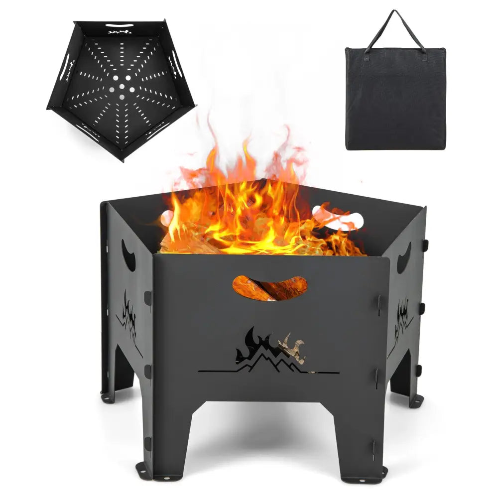 19 Inches Collapsible Portable Plug Fire Pit with Storage Bag - Black - Fire Pits