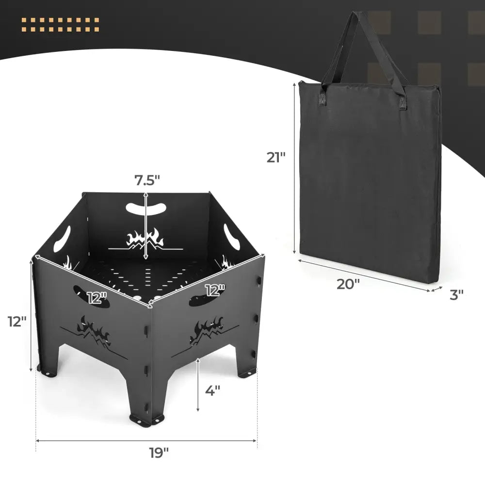 19 Inches Collapsible Portable Plug Fire Pit with Storage Bag - Black - Fire Pits
