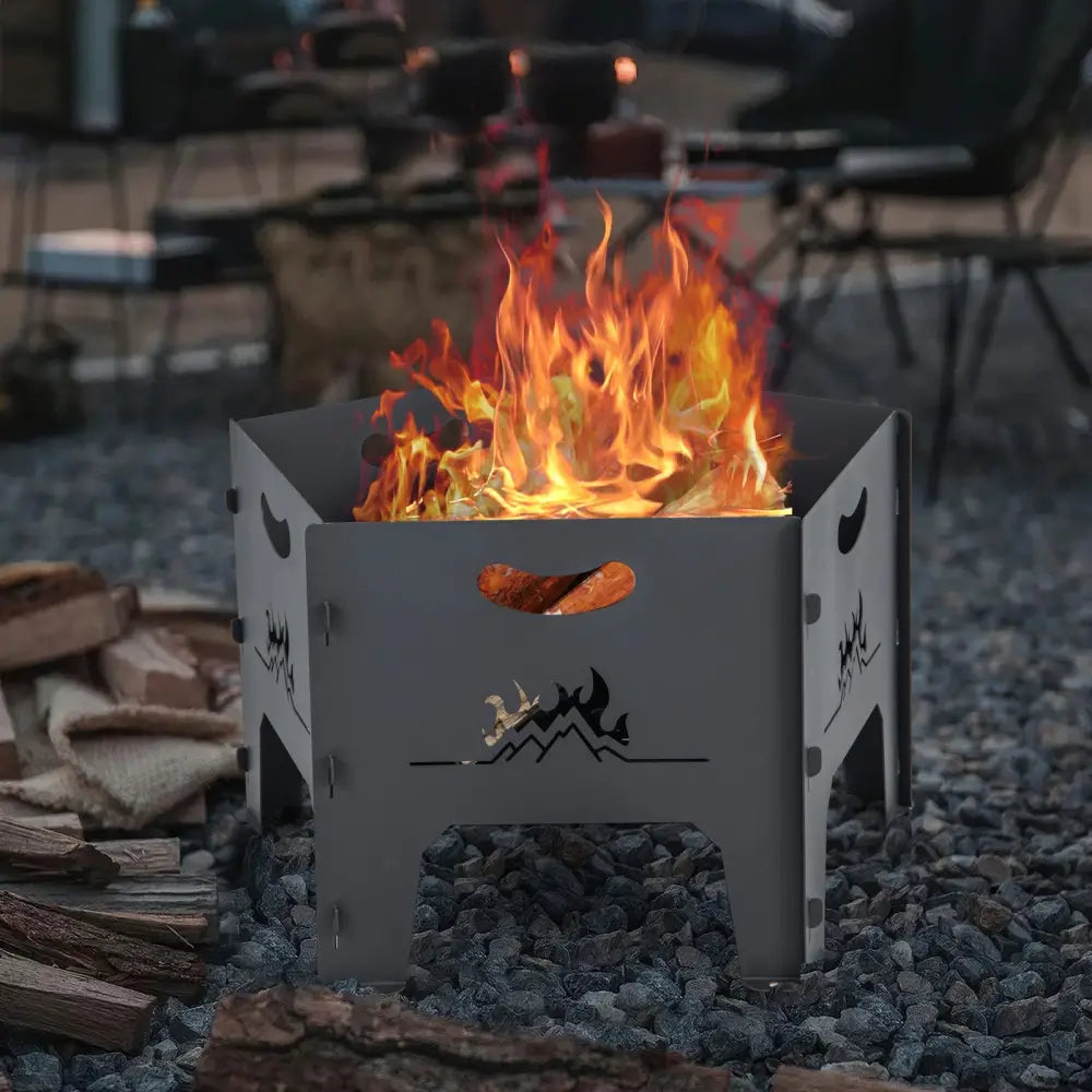 19 Inches Collapsible Portable Plug Fire Pit with Storage Bag - Black - Fire Pits