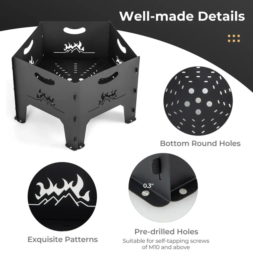 19 Inches Collapsible Portable Plug Fire Pit with Storage Bag - Black - Fire Pits