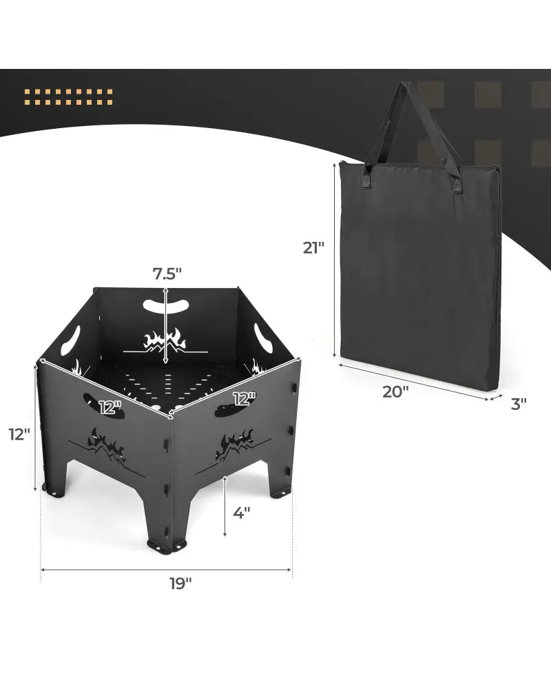 19 Inches Collapsible Portable Plug Fire Pit with Storage Bag - Black - Fire Pits