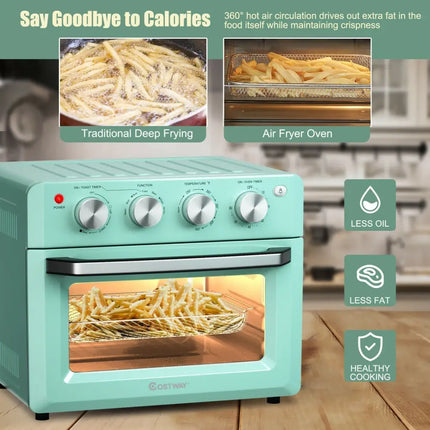 19 Qt Dehydrate Convection Air Fryer Toaster Oven with 5 Accessories - Green - Oasis Home Essentials