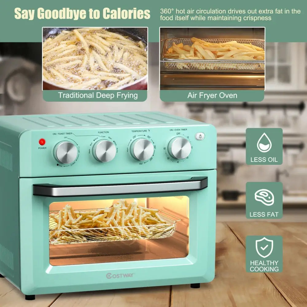 19 Qt Dehydrate Convection Air Fryer Toaster Oven with 5 Accessories - Green - Oasis Home Essentials