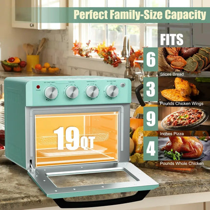 19 Qt Dehydrate Convection Air Fryer Toaster Oven with 5 Accessories - Green - Oasis Home Essentials