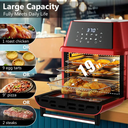 19 qt Multi - functional Air Fryer Oven 1800 W Dehydrator Rotisserie - Red - Oasis Home Essentials