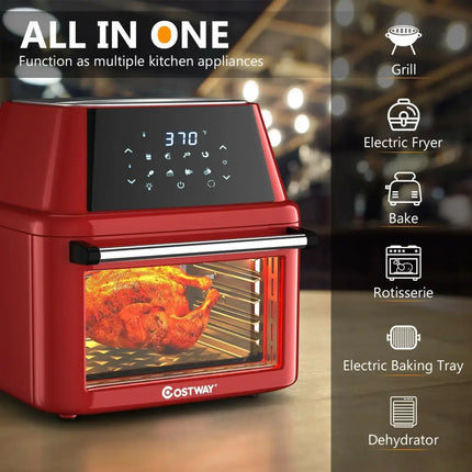 19 qt Multi - functional Air Fryer Oven 1800 W Dehydrator Rotisserie - Red - Oasis Home Essentials