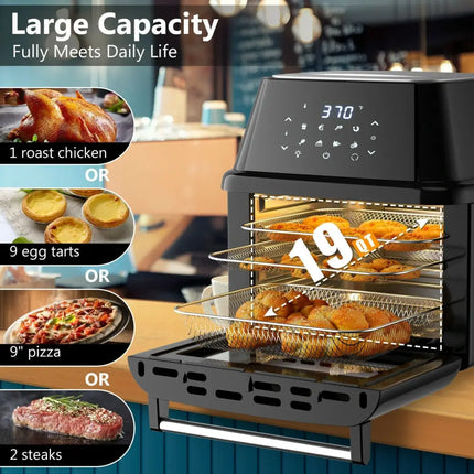 19 qt Multi - functional Air Fryer Oven 1800 W Dehydrator Rotisserie - Black - Oasis Home Essentials