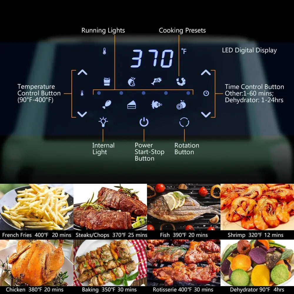 19 qt Multi - functional Air Fryer Oven 1800 W Dehydrator Rotisserie - Green - Oasis Home Essentials