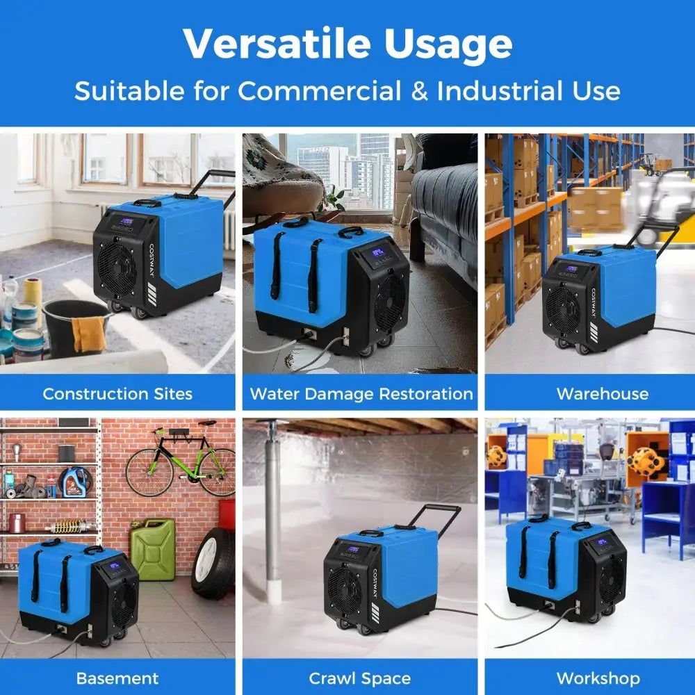 190 PPD Commercial Dehumidifier with Pump and 2 Wheels-Blue Costway