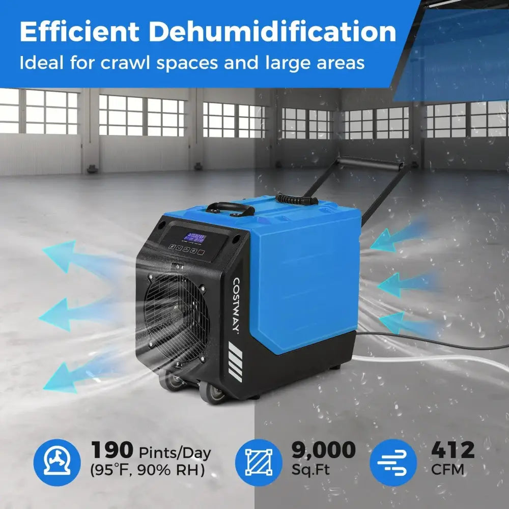 190 PPD Commercial Dehumidifier with Pump and 2 Wheels-Blue Costway