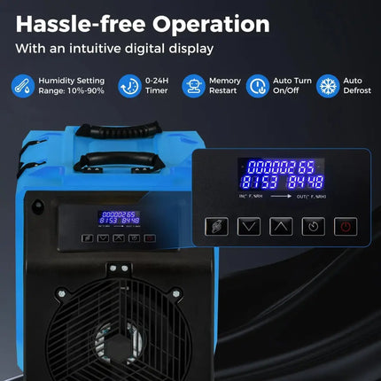 190 PPD Commercial Dehumidifier with Pump and 2 Wheels-Blue Costway
