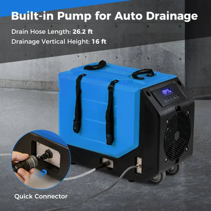 190 PPD Commercial Dehumidifier with Pump and 2 Wheels-Blue Costway