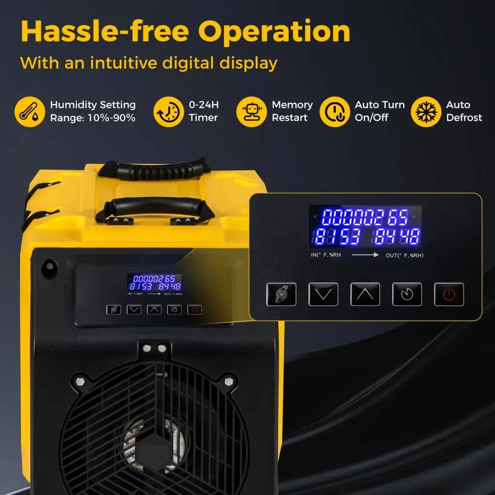 190 PPD Commercial Dehumidifier with Pump and 2 Wheels-Yellow Costway