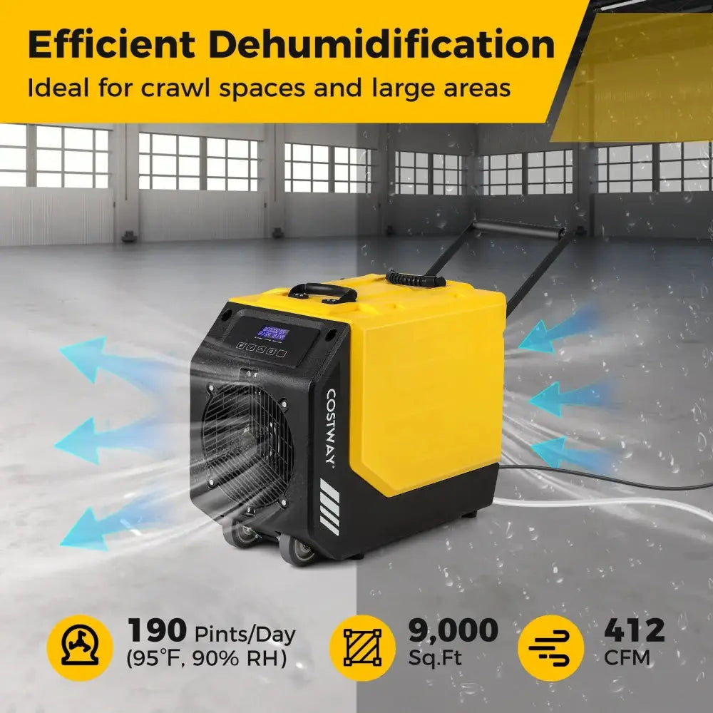 190 PPD Commercial Dehumidifier with Pump and 2 Wheels-Yellow Costway
